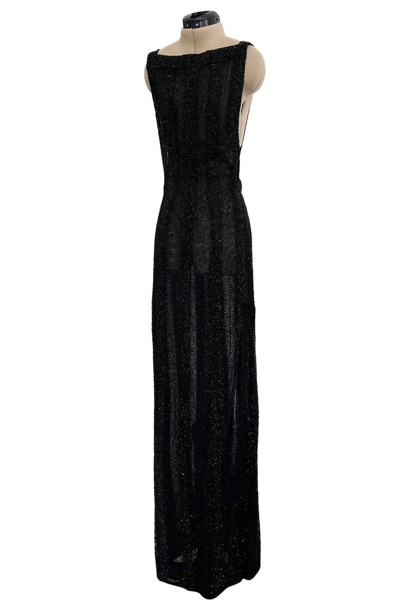 Extraordinary 2006 John Anthony Couture Black Hand Beaded Runway Dress w Bib Front & No Back