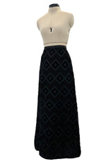 Prettiest 1960s Pierre Balmain Full Length Fused Velvet in Black Silk Geometric Pattern Skirt