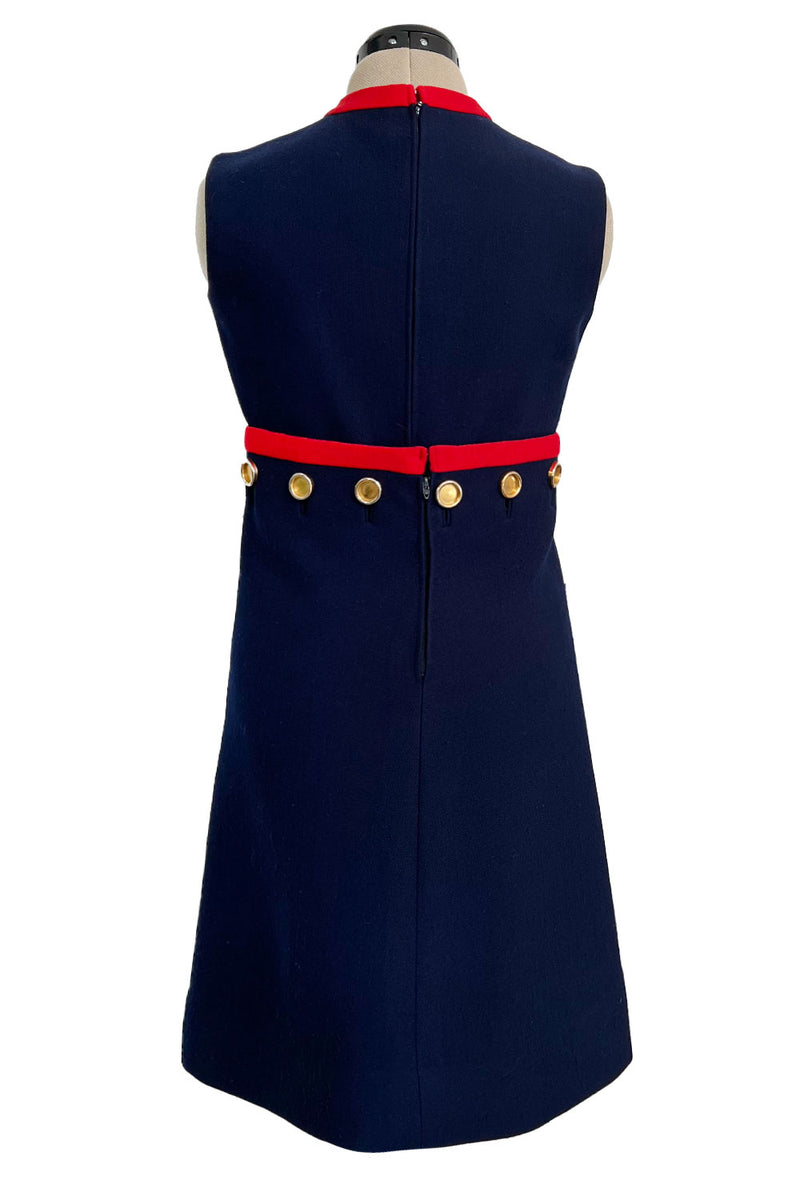 Museum Held Spring 1968 Norman Norell Unlabeled Couture Blue Button & Anchor Sailor Dress