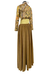 Fall 1970 Madame Gres Haute Couture Wide Leg Pant w Metallic Partially Open Tie Top Set
