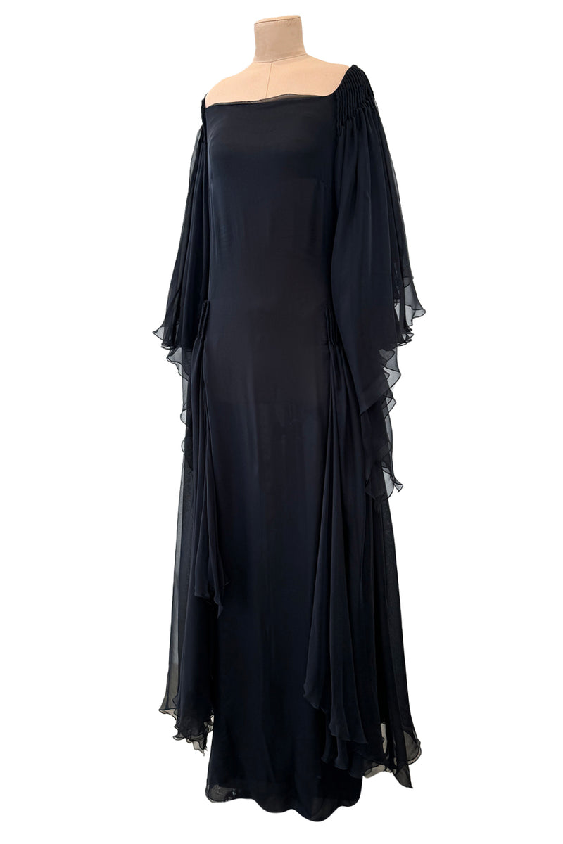 Beautiful Fall 2002 Valentino by Mr. Valentino Runway Look 65 Flowing Black Silk Chiffon Caftan Dress