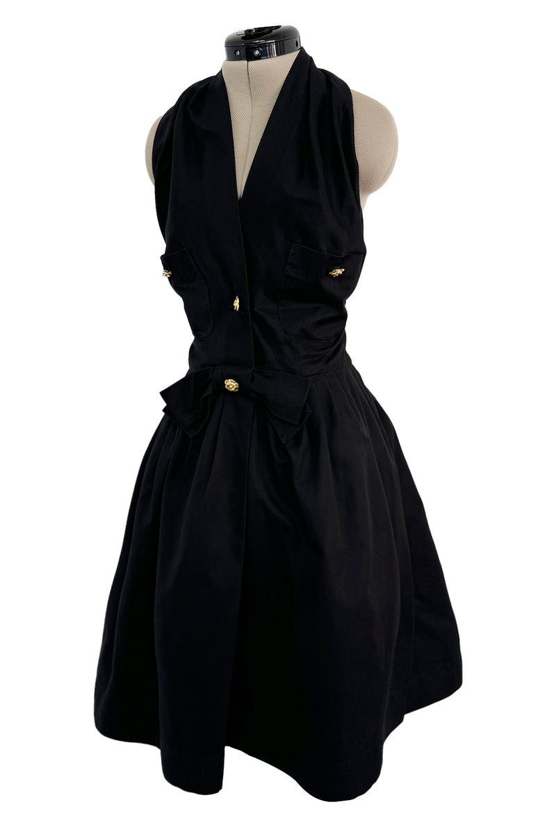 Gorgeous Little 1980s Chanel by Karl Lagerfeld Black Cotton Halter Dre Shrimpton Couture Gorgeous Little 1980s Chanel by Karl Lagerfeld Black Cotton Halter Dre Shrimpton Couture