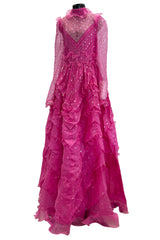 Spring 2018 Valentino by Pierpaolo Piccioli Pink Silk Organza Dress w Rhinestones & Metallic Silver Appliques