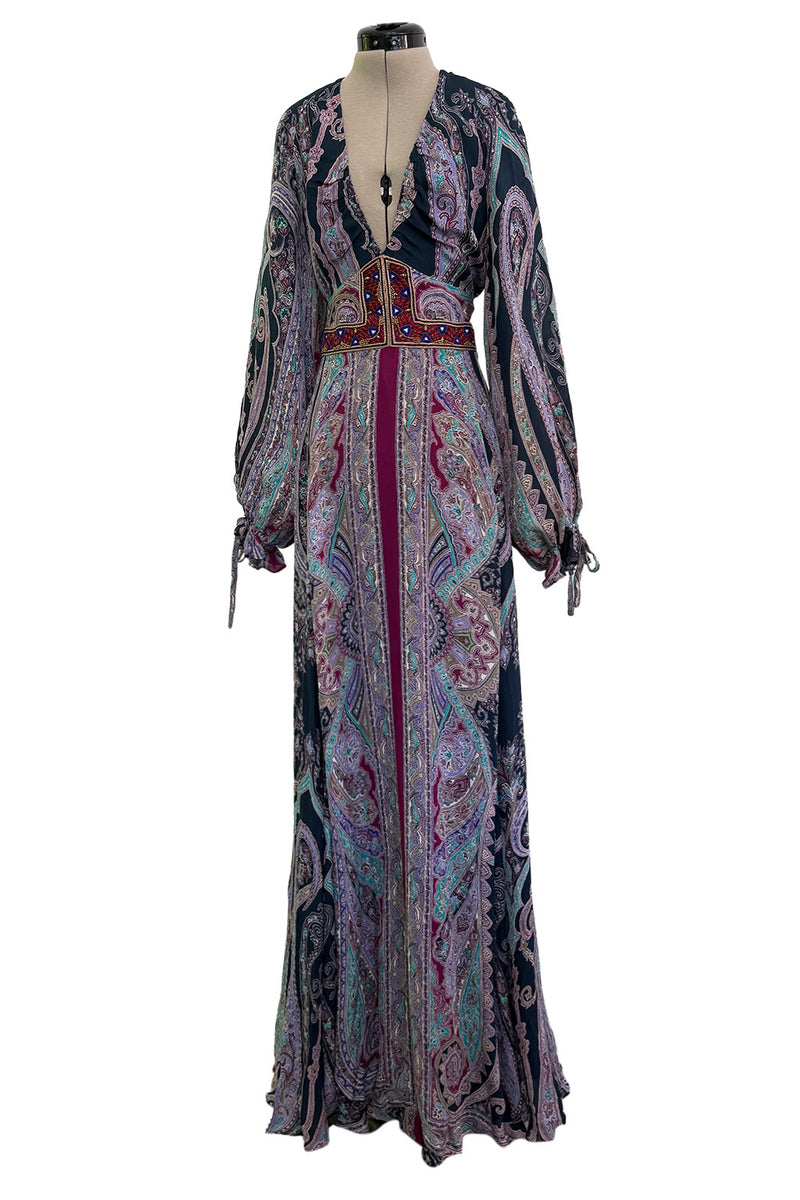 Prettiest Pre-Fall 2016 Etro by Veronica Etro Printed Silk Chiffon Dress w Embroidered & Beaded Detailing