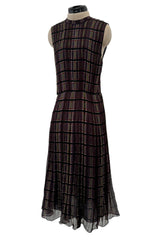 Prettiest Spring 2004 Prada Runway Look 31 Feather Light Grey & Green Silk Chiffon Plaid Dress