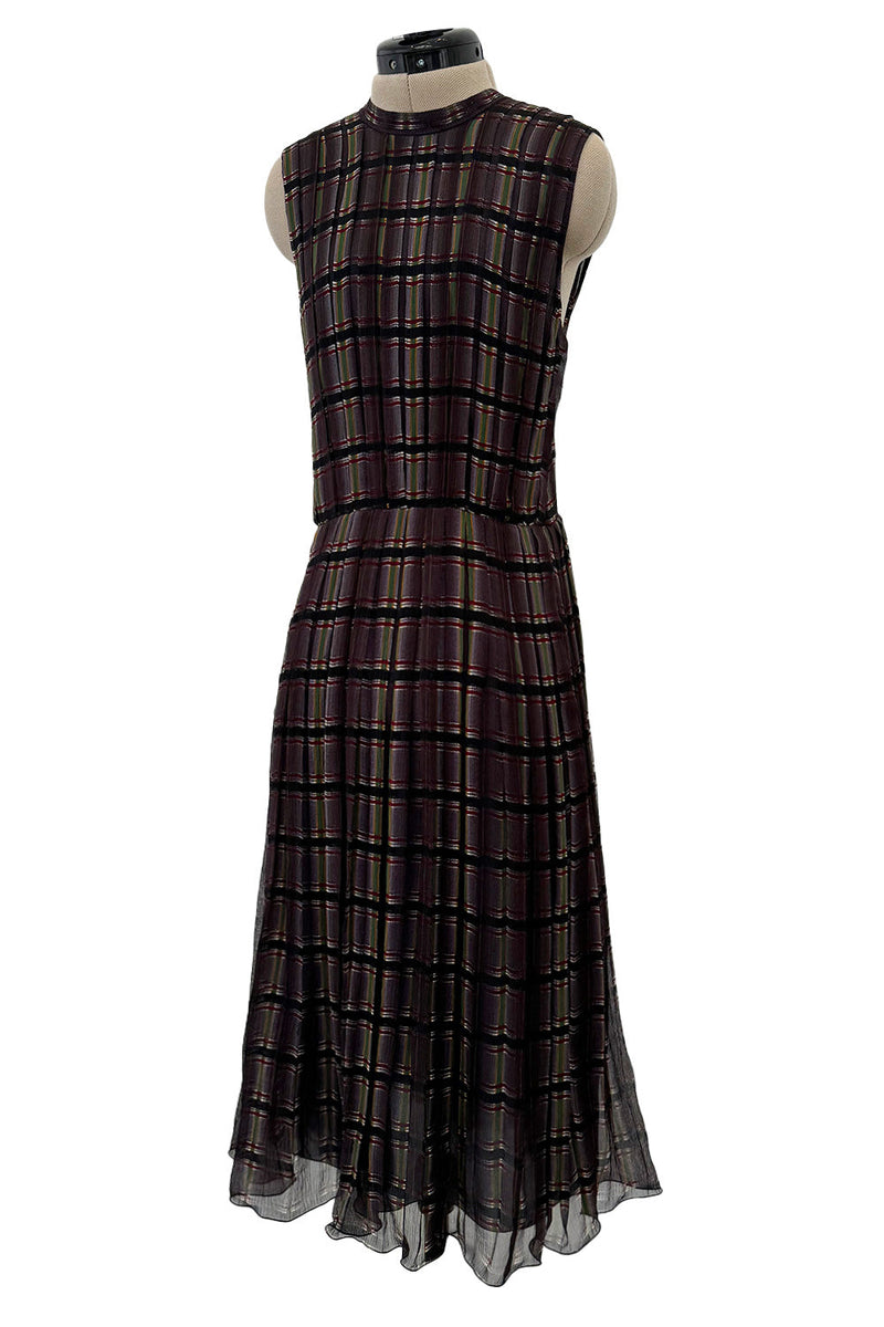 Prettiest Spring 2004 Prada Runway Look 31 Feather Light Grey & Green Silk Chiffon Plaid Dress