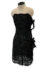 Fall 1998 Yves Saint Laurent Black Strapless Gold & Black Cord Dress w Side Bows