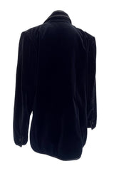 Iconic 1970s Yves Saint Laurent Midnight Blue Velvet Jacket w Ribbon Trimmed Edges