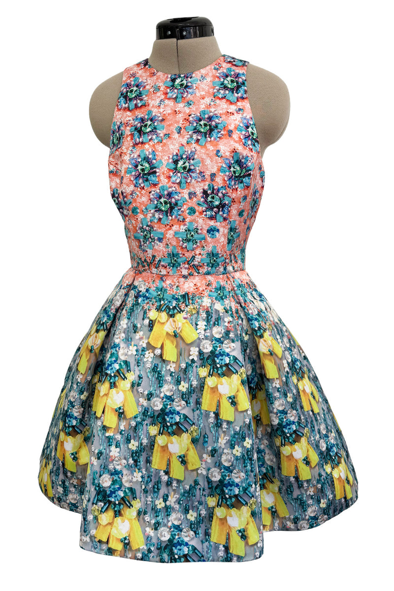 Prettiest Spring 2014 Mary Katrantzou Runway Look 19 Printed Beaded Mini Dress w Full Skirt