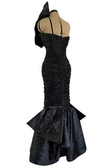 Dramatic 1987 Loris Azzaro Black Strapless Dress w Low Full Skirt & Shoulder Flare