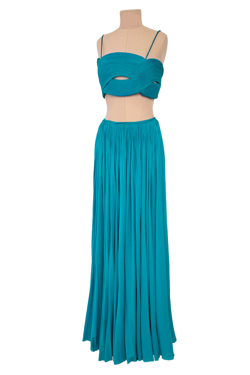 Exceptional Spring 1974 Madame Gres Haute Couture Unlabeled Documented Blue Silk Jersey Skirt & Top