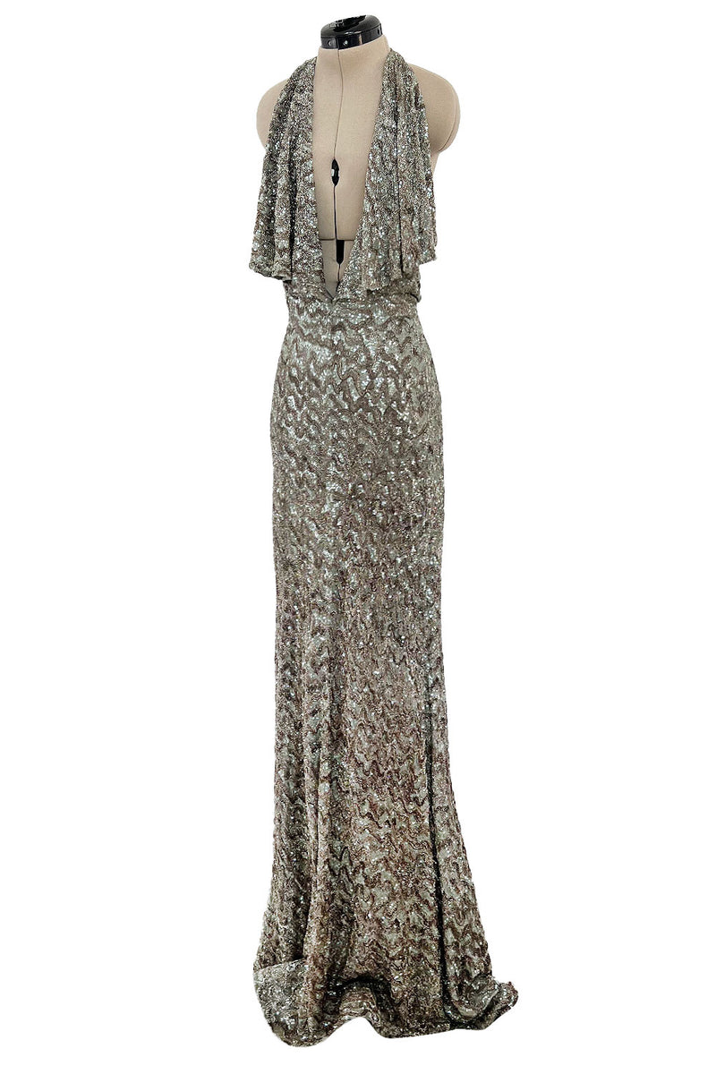 Incredible 2005 John Anthony Couture Runway Sample Heavily Beaded & Sequined PlungeDress