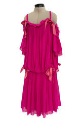 Prettiest circa Spring 1978 Christian Dior by Marc Bohan Pink Silk Chiffon Dress w Ribbon Detailing