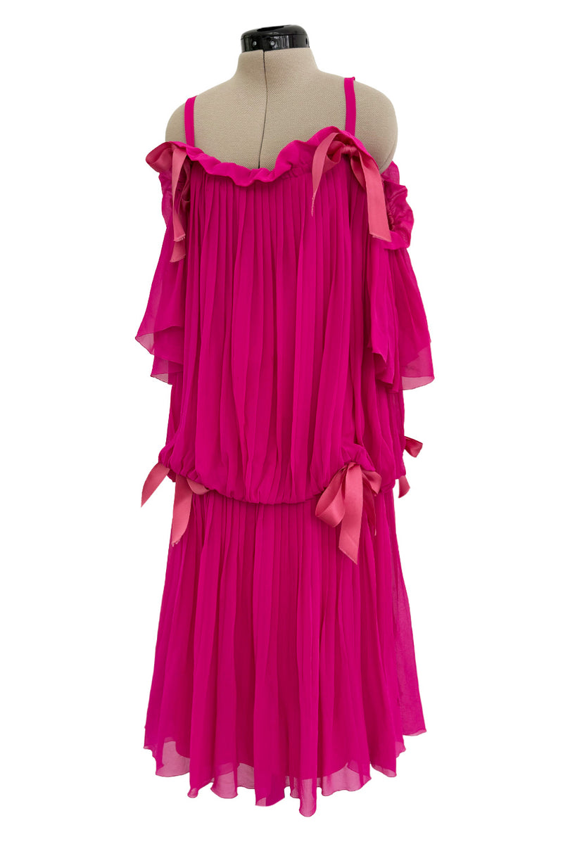 Prettiest circa Spring 1978 Christian Dior by Marc Bohan Pink Silk Chiffon Dress w Ribbon Detailing