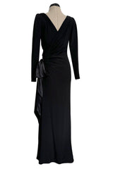 Exceptional Fall 1983 Yves Saint Laurent Haute Couture Runway Black Silk Wrap Dress w Bow Detail