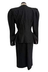 Fantastic Spring 1984 Emanuel Ungaro Haute Couture Black Stripe Jacket & Skirt Suit + Pink Camisole