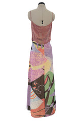 Prettiest Spring 2000 Giorgio Armani Runway Dusty Pink Beaded Halter Top & Silk Chiffon Skirt Set