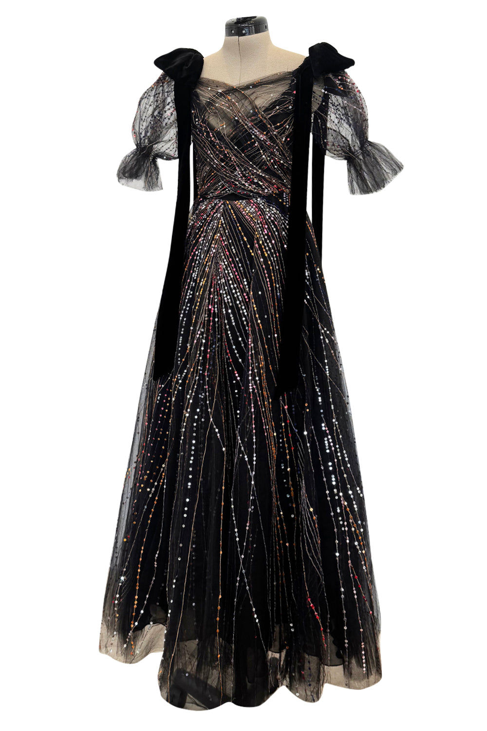Valentino★素敵！Black/Sheer Tulle Short Sleeve A-Line Dress NWT Valentino Black/Sheer Tulle Short Sleeve A-Line Dress