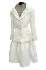 Extraordinary Spring 2006 Christian Dior by John Galliano Textured Off White Bow Detailed Jacket & Full Skirt Suit