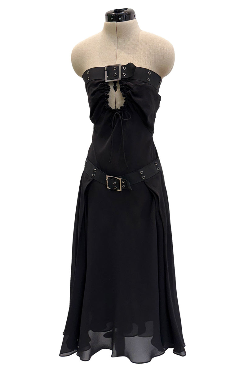 Sexy Fall 2002 Christian Dior by John Galliano Look 23 in Black Strapless Silk w Buckle Details