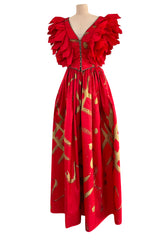 Rare Fall 1981 Fabrice Simon Couture Hand Painted Red & Gold Skirt & Top Dress Set