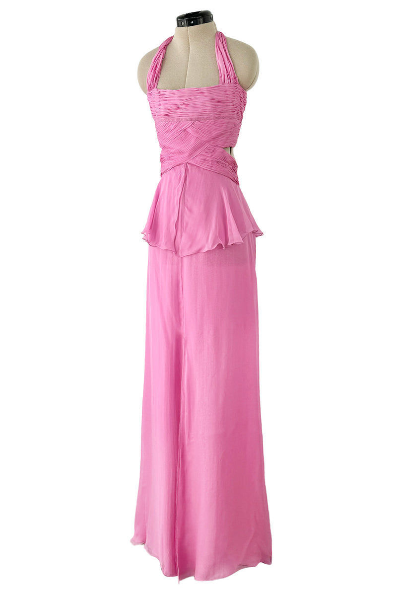 Dreamiest Spring 2007 Valentino Pleated & Bias Cut Pink Silk Chiffon Dress w Open Tie Back