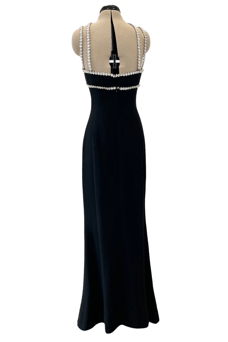 Incredible & Rare Fall 1995 Todd Oldham Runway Black Silk Creoe Dress w Large Crystal Detailing
