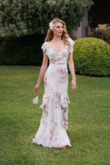 Outstanding Fall 2001 John Galliano Runway Look 41 Bias Cut Silk Chiffon Dress w Romantic Floral Print