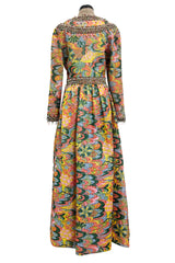 Wonderful 1968 Oscar de la Renta Gold Metallic Thread Silk Brocade Dress w Extensive Beadwork