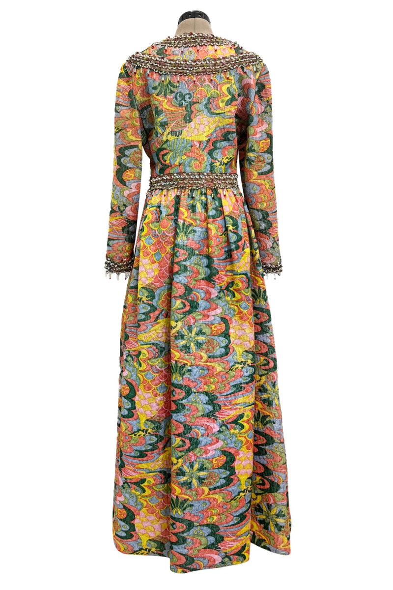 Wonderful 1968 Oscar de la Renta Gold Metallic Thread Silk Brocade Dress w Extensive Beadwork