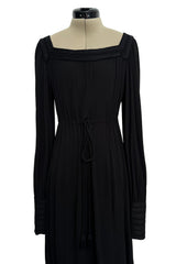 Fall 1974 Yves Saint Laurent Runway & Ad Campaign Black Silk Jersey Dress w Cord Detailing