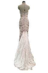 Dreamy Spring 2012 Oscar de la Renta Runway Look 47 Nude Pink Feather Dress w Silver Thread Flowers Detailing