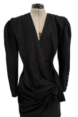 Fabulous Spring 1985 Emanuel Ungaro Haute Couture Runway Black Stripe Jacket & Skirt Set