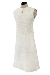 1960s Christian Dior Demi-Couture Textured Ivory Silk A-Line Dress & Matching Crop Jacket