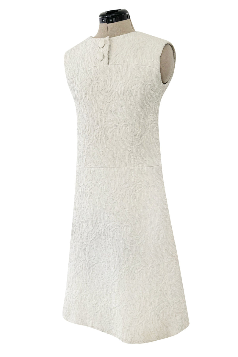 1960s Christian Dior Demi-Couture Textured Ivory Silk A-Line Dress & Matching Crop Jacket