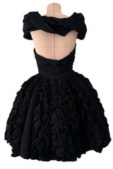 Exceptional Spring 1988 Christian Lacroix Demi-Couture Luxe Label Black Pouf Dress w Attached Shoulder Piece