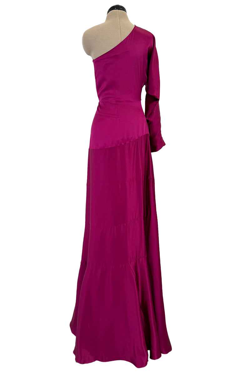 Chic Spring 2008 Yves Saint Laurent by Stefano Pilati Runway Look 35 Deep Fuchsia Pink Silk One Shoulder Dress