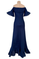 Rare Spring 1972 Christian Dior by Marc Bohan Haute Couture Blue Silk Gazaar Dress