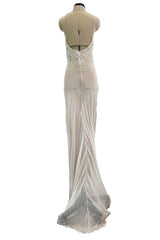 Dreamy 1993 John Anthony Couture Ivory Silk Chiffon Dress w Extensive Beading & Train