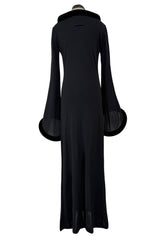 Outstanding Fall 1999 Jean Paul Gaultier Black Bias Cut Jersey w Black Velvet Cuffs & Collar