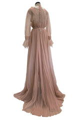 Spectacular Fall 2020 Gucci by Alessandro Michele Runway Look 29 Dusty Pink Silk Dress & Skirt Overlay Set