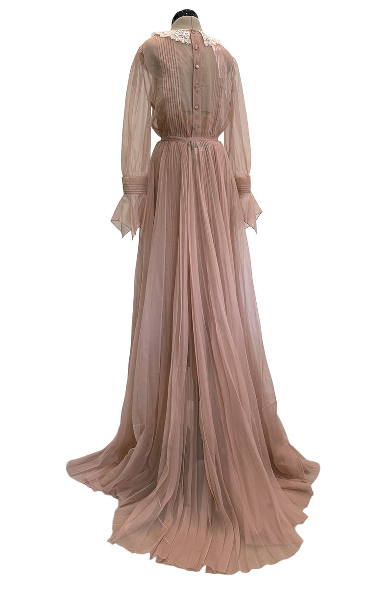 Spectacular Fall 2020 Gucci by Alessandro Michele Runway Look 29 Dusty Pink Silk Dress & Skirt Overlay Set