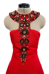 Spring 2008 Oscar de la Renta Red Version of Runway Look 64 Silk Dress w Embelished Collar