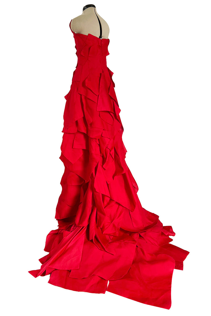 Fall 2001 Jean Louis Scherrer Haute Couture Original Runway Look 7 Sample Strapless Red Layered Panel Dress