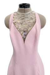 Brilliant Spring 1999 Thierry Mugler Curving Pale Pink Dress w Front Iridescent Embellishments