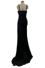 Outstanding Spring 2006 Roberto Cavalli Black Silky Jersey Corset Bodice Dress w Gold Hardware Detailing