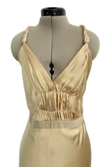 Exceptional Fall 2000 Prada by Miuccia Prada Backless Gold Bias Cut Silk Dress w Front Gathering Detail