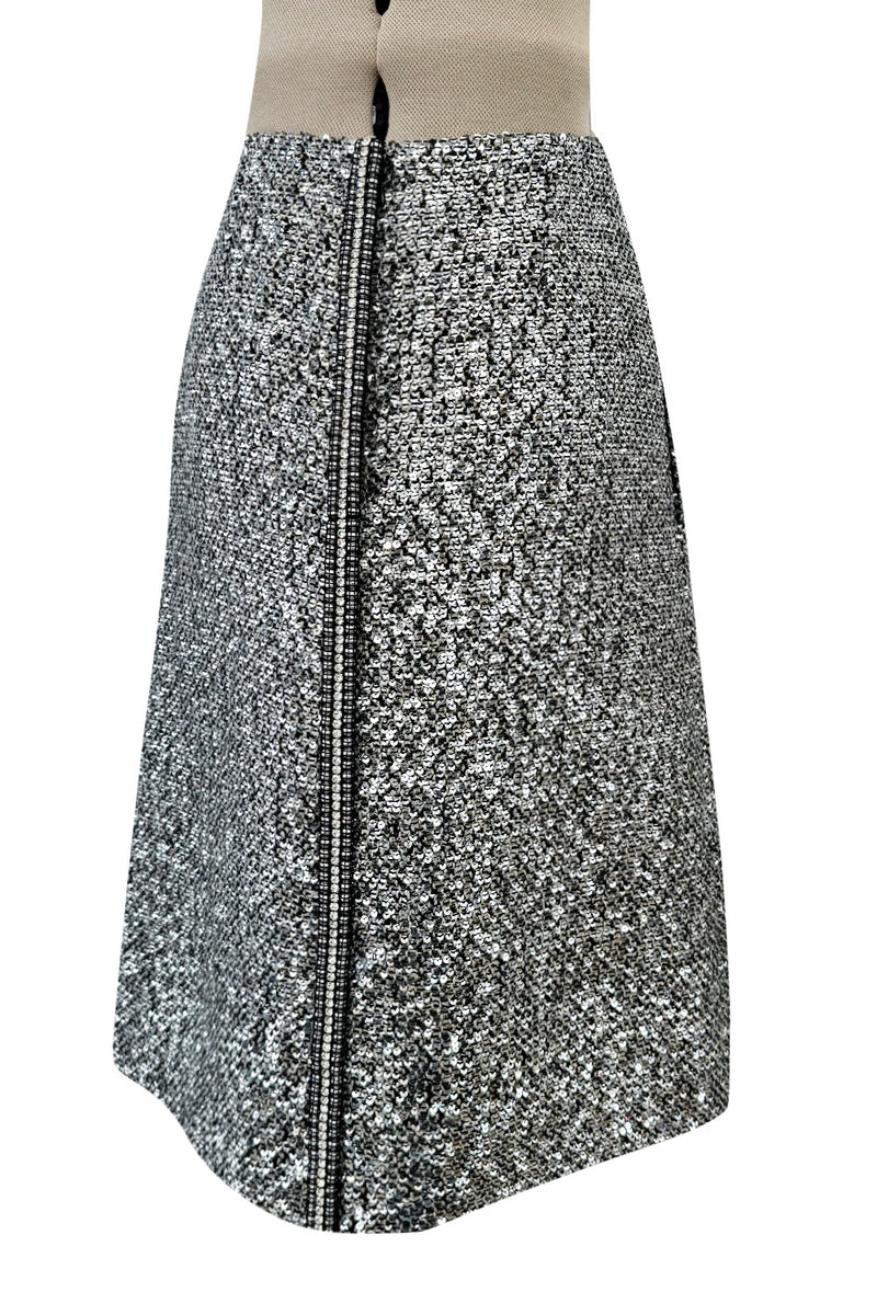 Beautiful Pre-Fall 2020 Chanel by Virginie Viard Runway Look 37 Silver Sequin, Pearl & Crystal Skirt