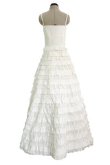 Dreamiest 2010s Valentino Off White Silk Wedding Dress w Tiered Ivory Lace & Ruffle Skirt