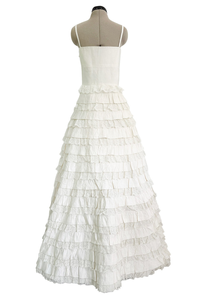 Dreamiest 2010s Valentino Off White Silk Wedding Dress w Tiered Ivory Lace & Ruffle Skirt